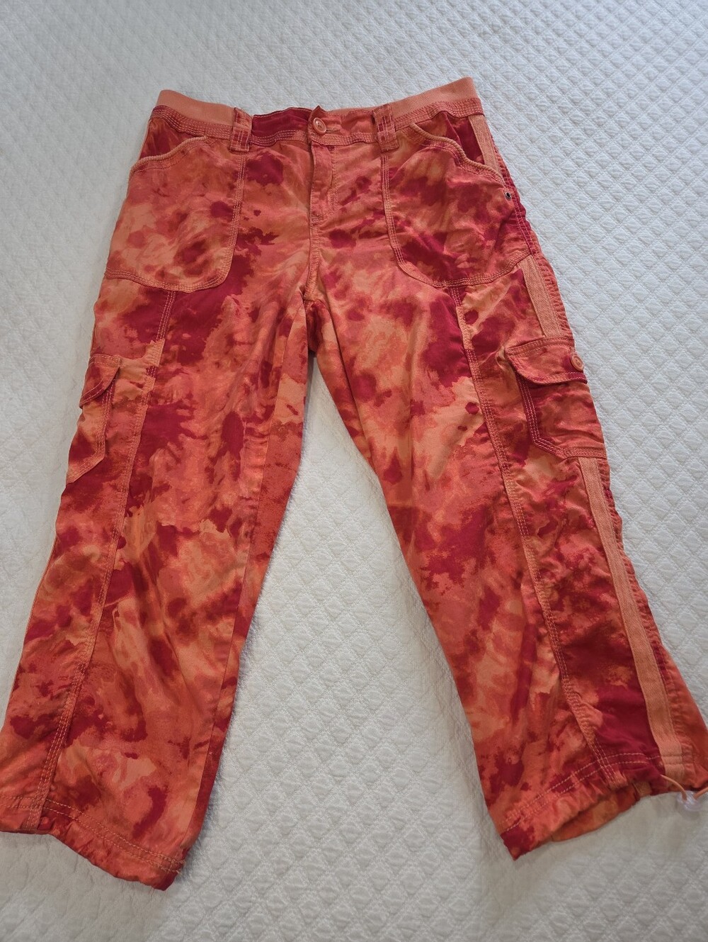 Style & Co Orange Marbled Cargo Capris Size 6 Colorful Gorpcore Festival